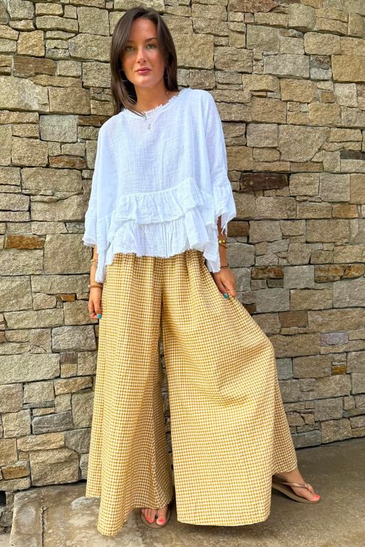 Arbi Gingham Palazzo Pant Mustard